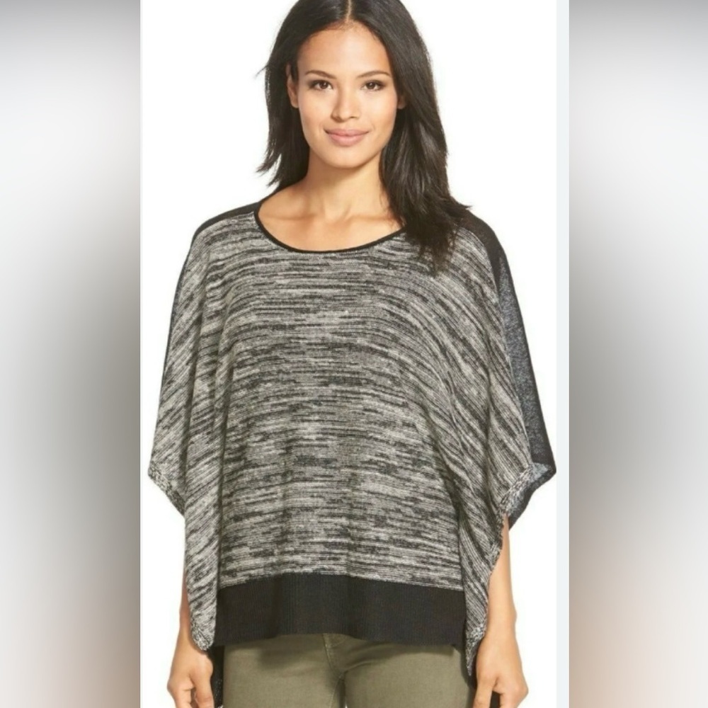 Eileen Fisher Women’s Poncho, One Size,Black Ivory Organic Linen Top Blouse